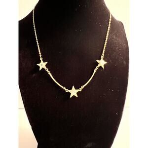 VTG DAINTY AMCO 14k GOLD OVERLAY ART DECO STAR NECKLACE W/ RHINESTONE ACCENTS